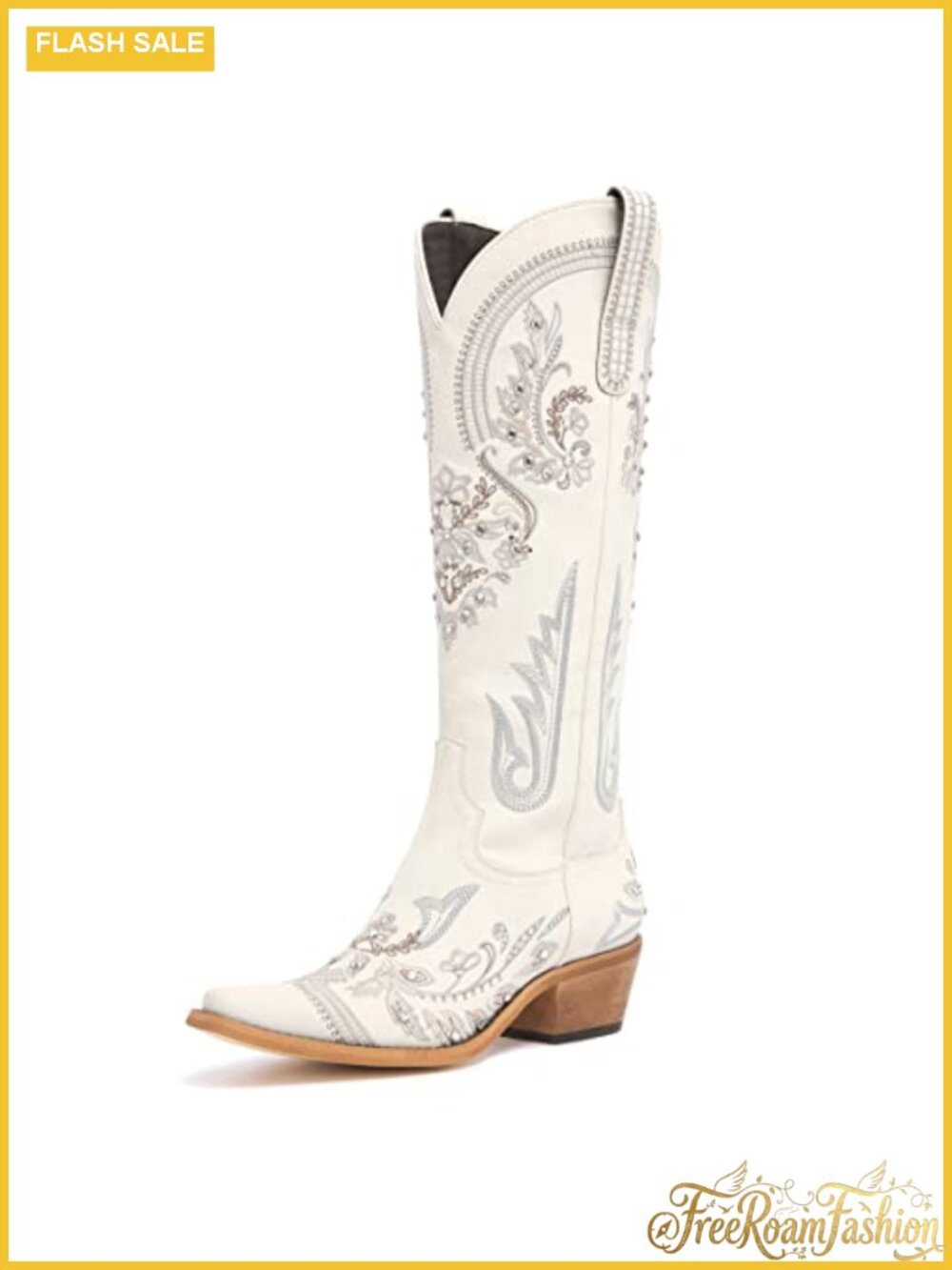 Western Cowboy Boots Rhinestone Knee High Snip Toe Faux Leather